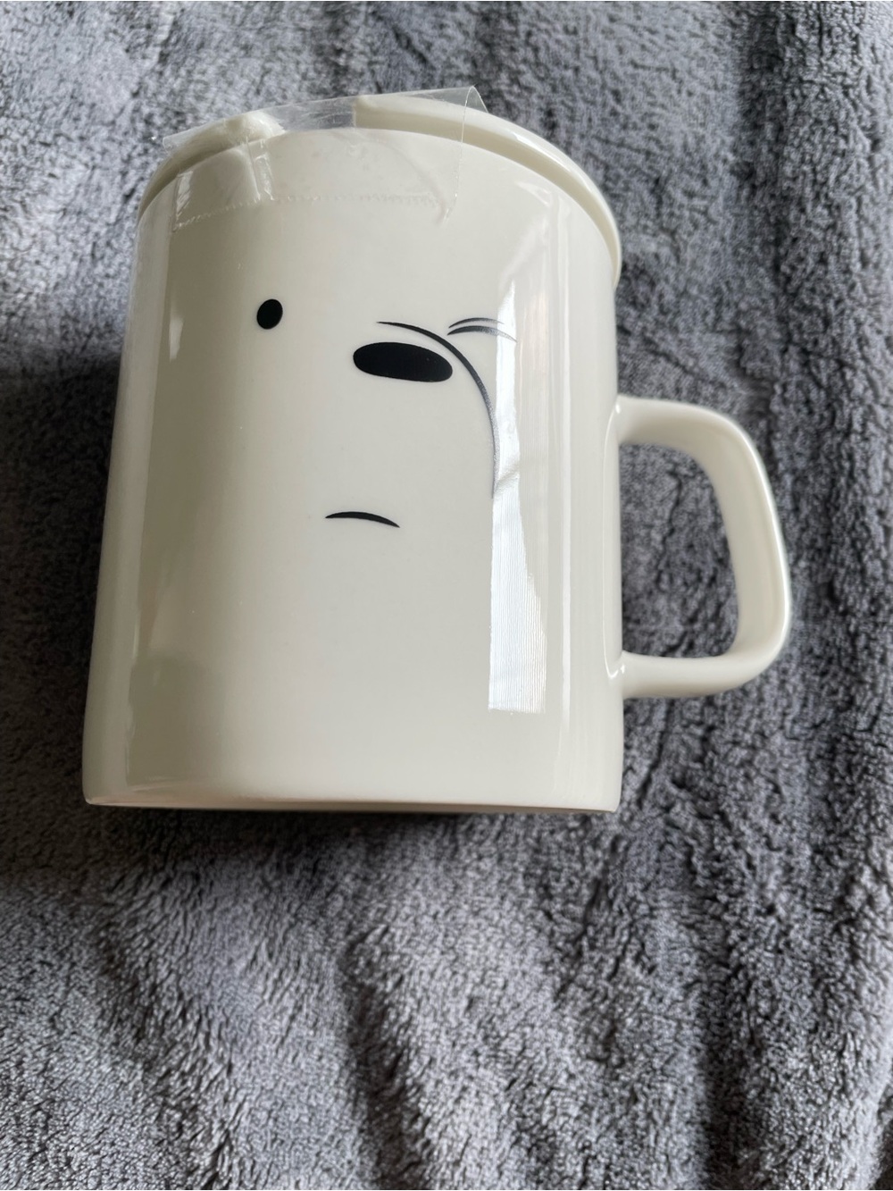 MIniso Cartoon We Bare Bears Ceramic White Bear Face Mug with Lid - Home Dining